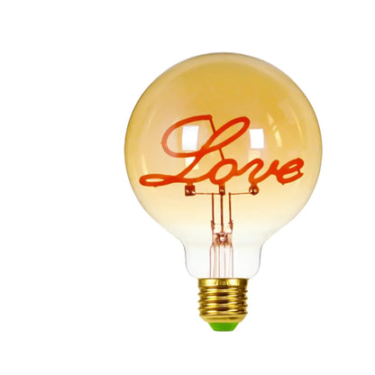 Retro Glühbirne LED mit Schriftzug - Vintage Tischlampe mit Holzsockel, Dekorative Beleuchtung für Wohnzimmer & Schlafzimmer