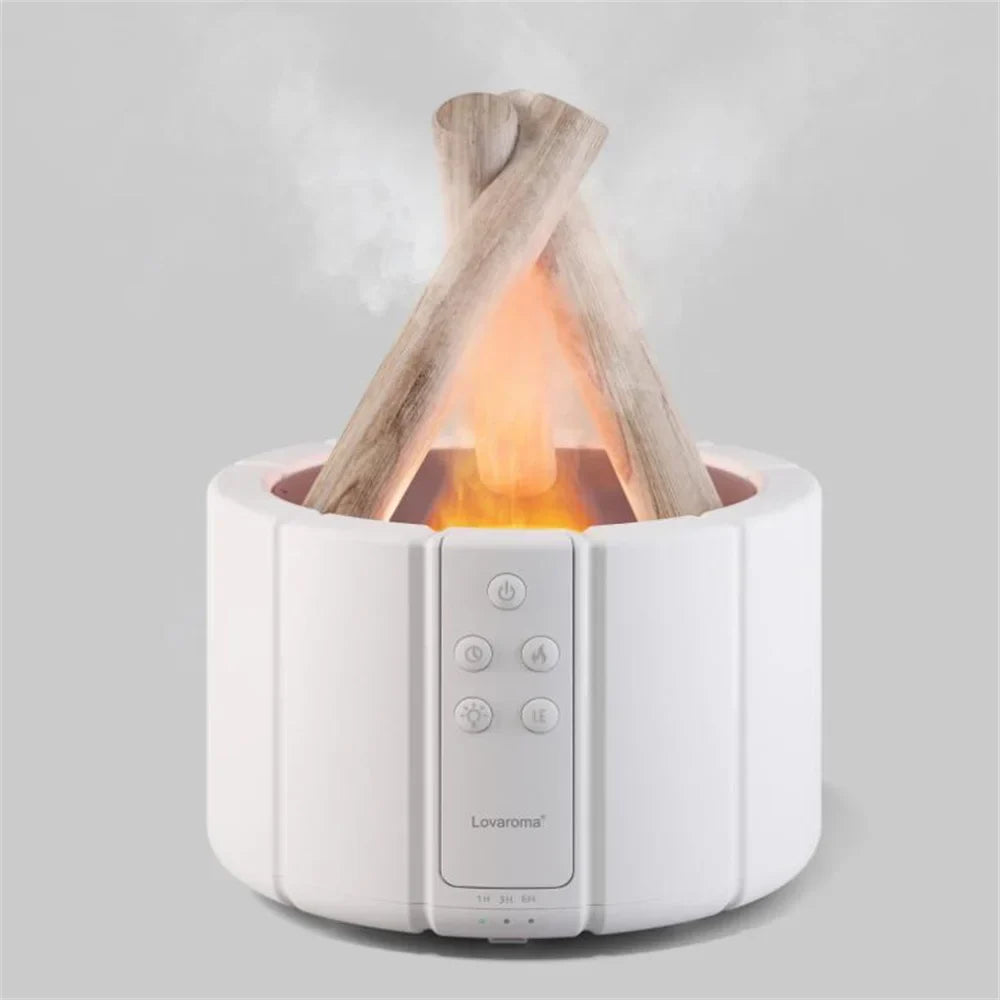 Multifunctional table lamp with flame light effect – ultrasonic humidifier & aroma diffuser with remote control and ambient light