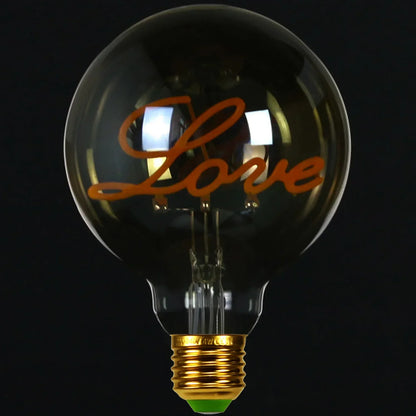 Retro Glühbirne LED mit Schriftzug - Vintage Tischlampe mit Holzsockel, Dekorative Beleuchtung für Wohnzimmer & Schlafzimmer