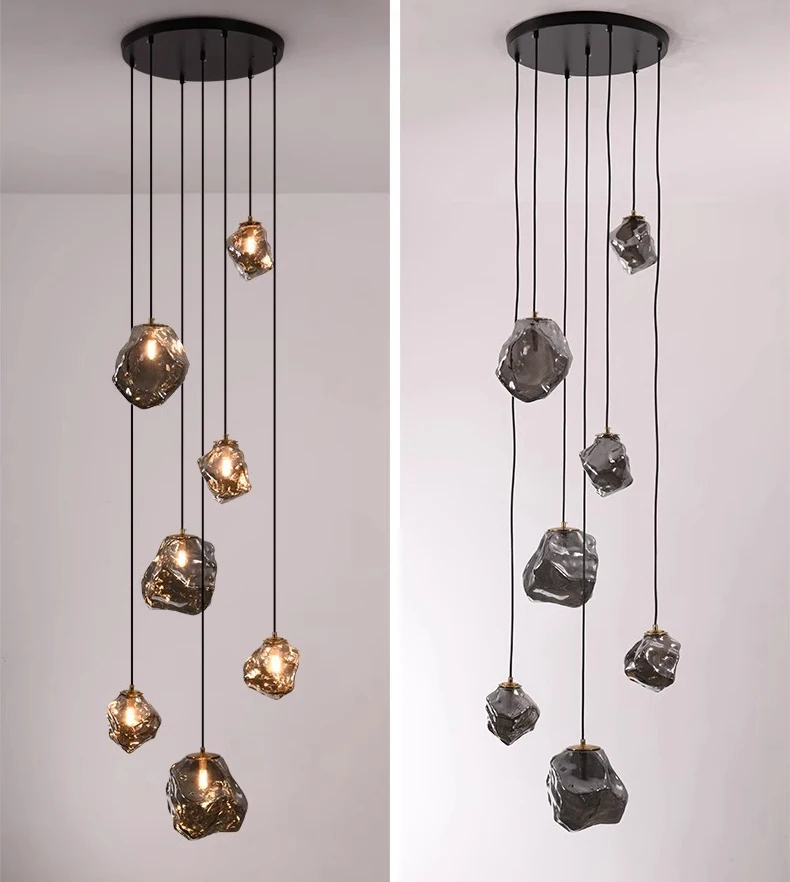 Moderne Design-Hängeleuchte mit Glaspendeln – Exklusive Kronleuchter-Optik für hohe Decken, Treppenhaus & Wohnzimmer – Luxuriöse Statement-Beleuchtung