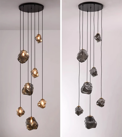 Moderne Design-Hängeleuchte mit Glaspendeln – Exklusive Kronleuchter-Optik für hohe Decken, Treppenhaus & Wohnzimmer – Luxuriöse Statement-Beleuchtung