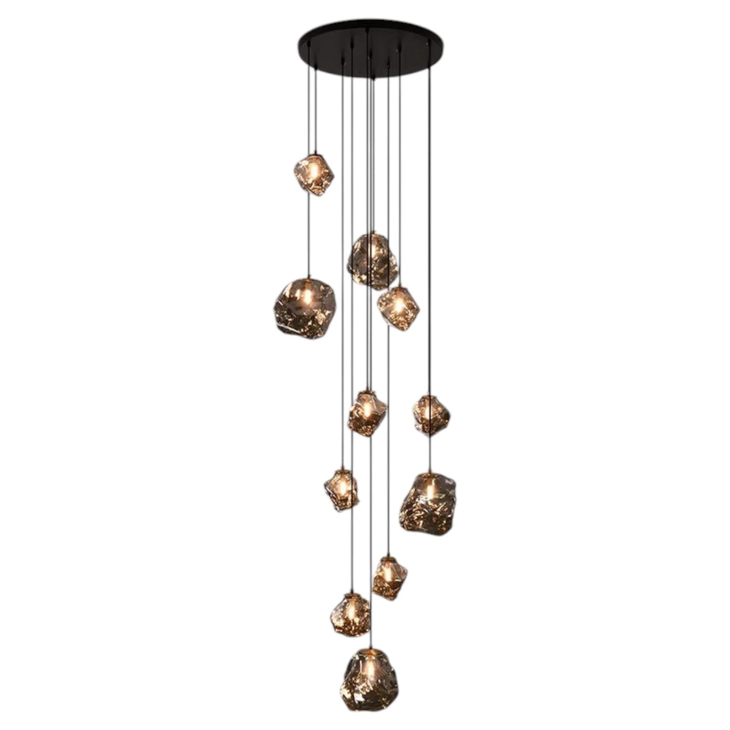 Moderne Design-Hängeleuchte mit Glaspendeln – Exklusive Kronleuchter-Optik für hohe Decken, Treppenhaus & Wohnzimmer – Luxuriöse Statement-Beleuchtung