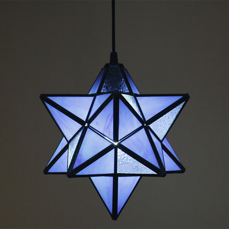 Europäische Tiffany Pentagramm Buntglas 1-Licht Pendelleuchte