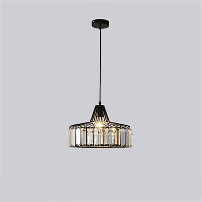 Contemporary Luxury Iron Cylinder Frame Crystal Shade 1-Light Pendant Lamp For Living Room