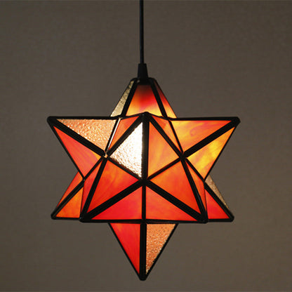 Europäische Tiffany Pentagramm Buntglas 1-Licht Pendelleuchte