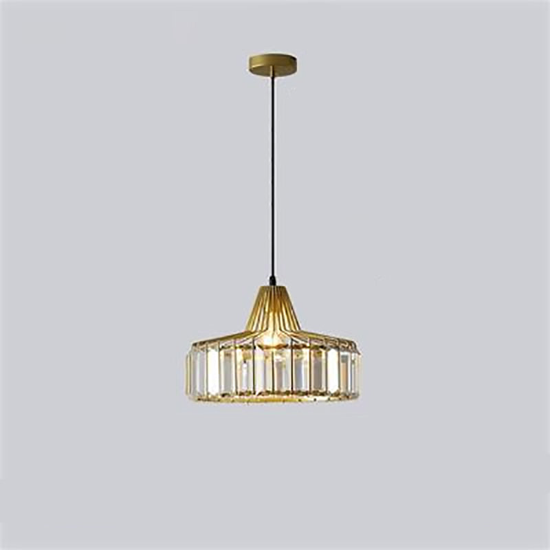 Contemporary Luxury Iron Cylinder Frame Crystal Shade 1-Light Pendant Lamp For Living Room