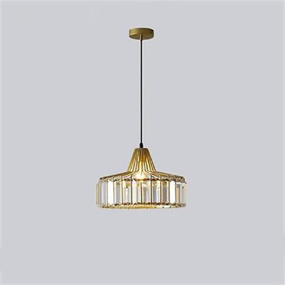 Contemporary Luxury Iron Cylinder Frame Crystal Shade 1-Light Pendant Lamp For Living Room