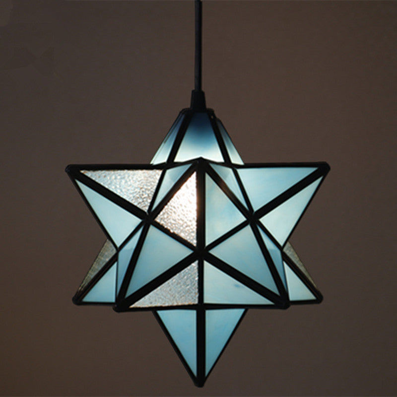 Europäische Tiffany Pentagramm Buntglas 1-Licht Pendelleuchte