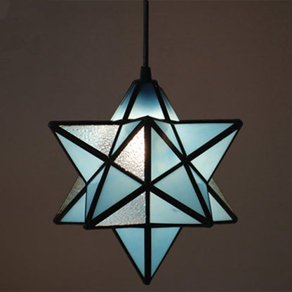 Europäische Tiffany Pentagramm Buntglas 1-Licht Pendelleuchte