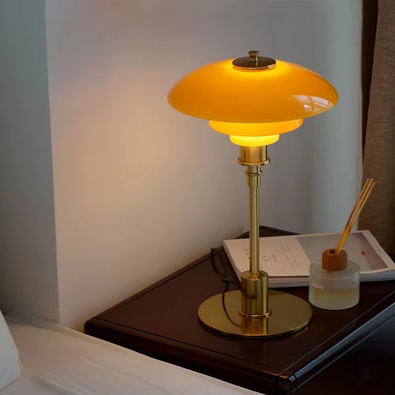 Scandinavian designer table lamp – Dimmable LED light with E27 socket, glass & iron, stylish living room lamp