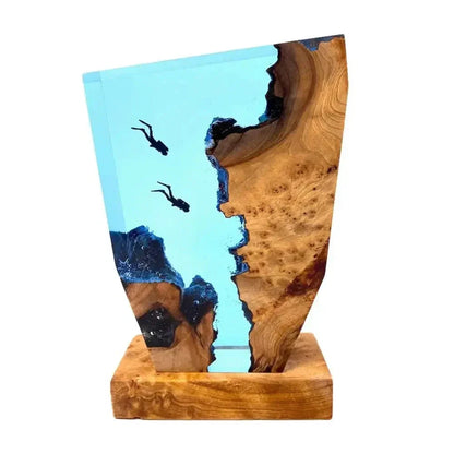 LED Ozean Taucher Tischlampe – Epoxidharz Holz Deko Lampe mit Karstlandschaft