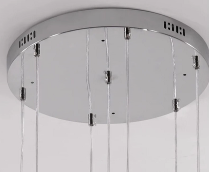 Moderne Design-Hängeleuchte mit Glaspendeln – Exklusive Kronleuchter-Optik für hohe Decken, Treppenhaus & Wohnzimmer – Luxuriöse Statement-Beleuchtung