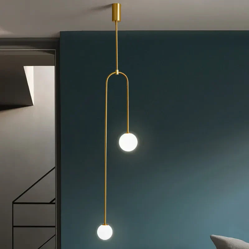 Moderne LED-Pendelleuchte mit Doppel-Kugel-Design – Goldene Hängeleuchte für Wohnzimmer, Essbereich oder Flur