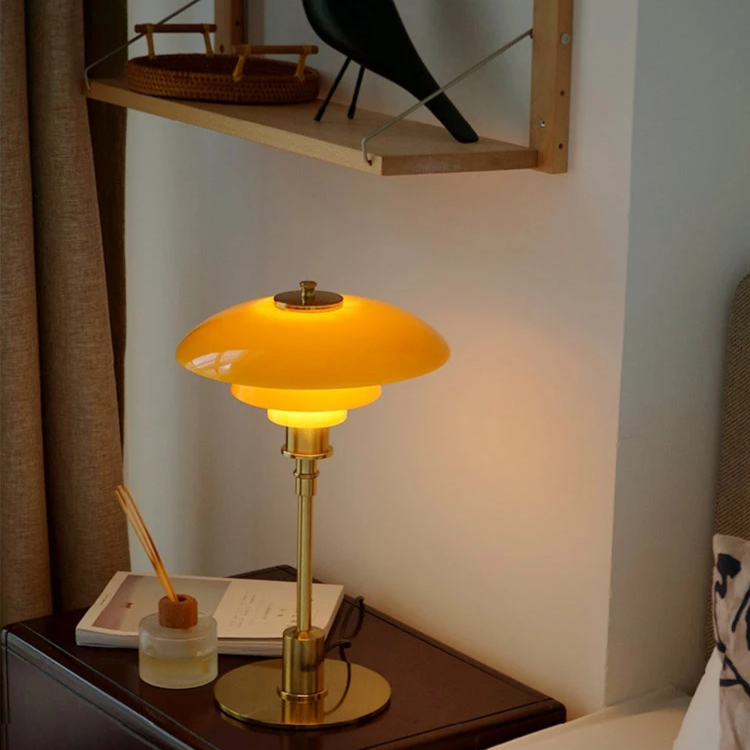 Scandinavian designer table lamp – Dimmable LED light with E27 socket, glass & iron, stylish living room lamp