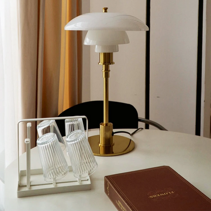 Scandinavian designer table lamp – Dimmable LED light with E27 socket, glass & iron, stylish living room lamp