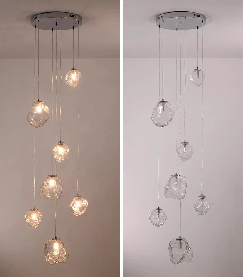 Moderne Design-Hängeleuchte mit Glaspendeln – Exklusive Kronleuchter-Optik für hohe Decken, Treppenhaus & Wohnzimmer – Luxuriöse Statement-Beleuchtung