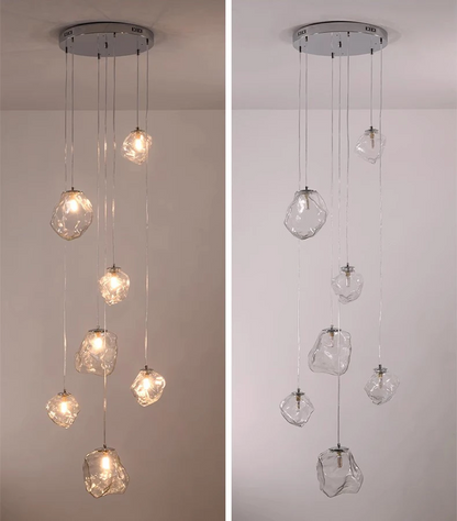 Moderne Design-Hängeleuchte mit Glaspendeln – Exklusive Kronleuchter-Optik für hohe Decken, Treppenhaus & Wohnzimmer – Luxuriöse Statement-Beleuchtung