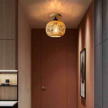 Retro Bambusgeflecht Deckenleuchte – E27 LED Pendelleuchte für Wohnzimmer, Flur, Esszimmer und Schlafzimmer – Traditionelle Wicker Dekorative Deckenlampe