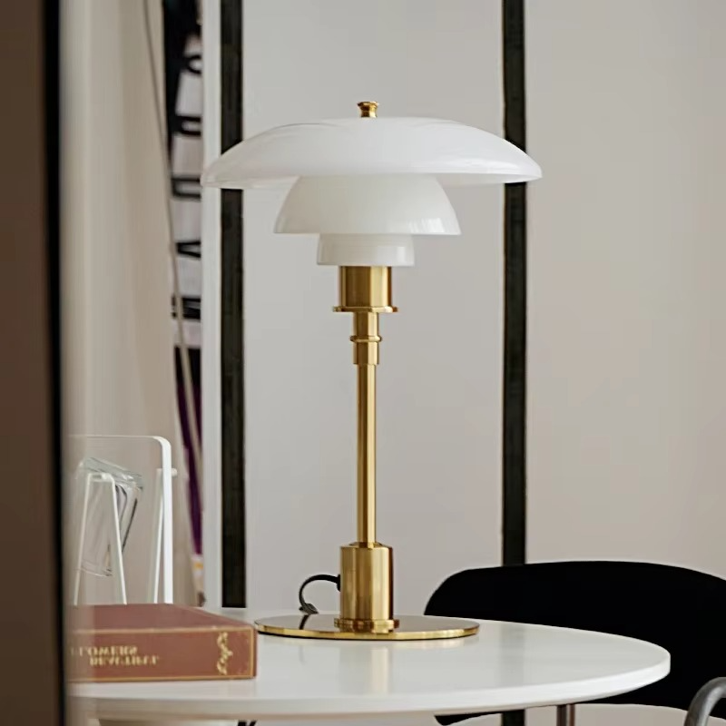 Scandinavian designer table lamp – Dimmable LED light with E27 socket, glass & iron, stylish living room lamp