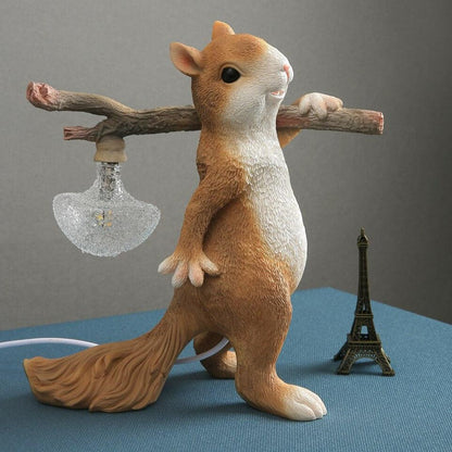 Squirrel table lamp – quirky design with G9 socket, LED compatible, resin & glass, Ø25 cm