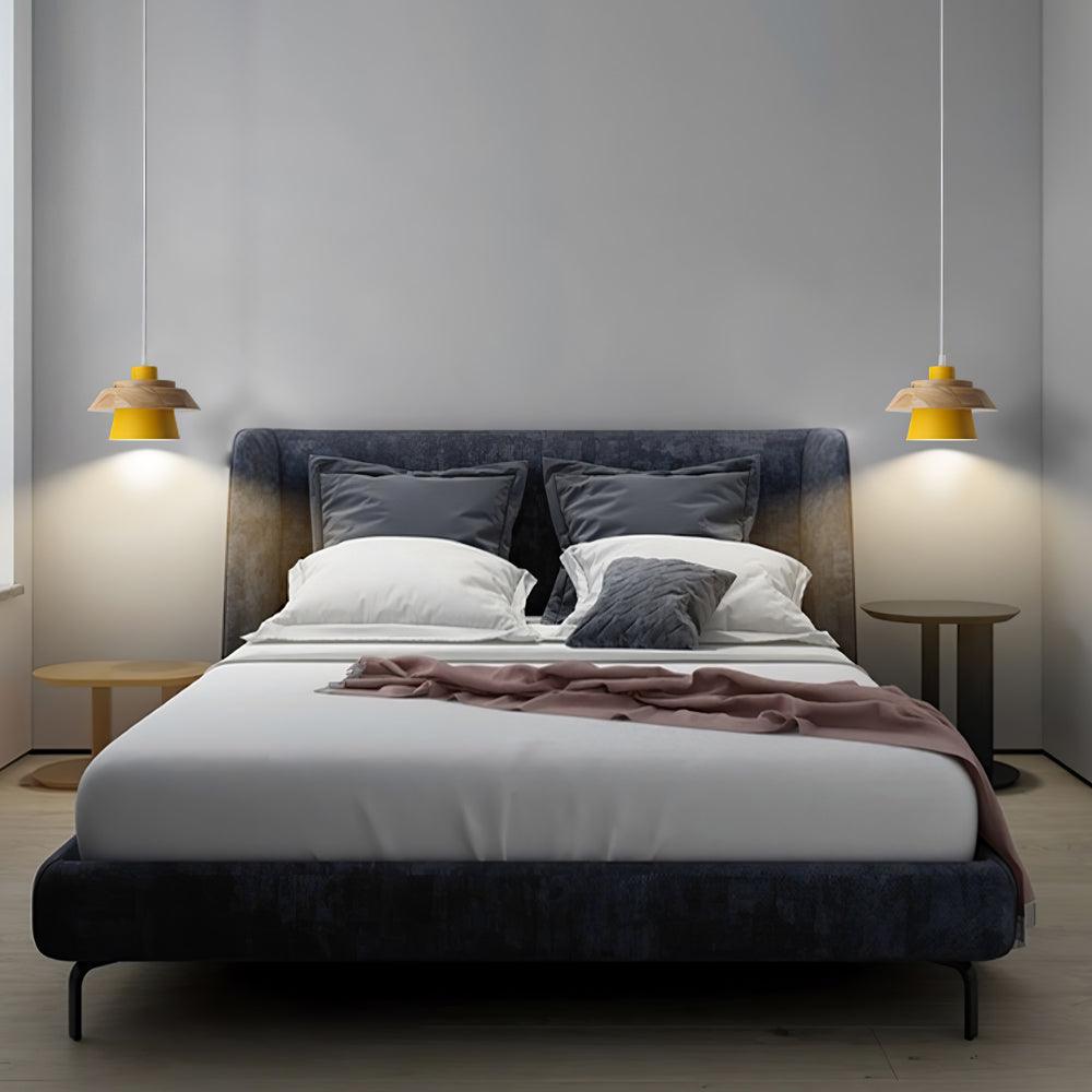 Hängelampe aus Holz mit Farbakzenten – Skandinavisches Design, E27 Fassung, für Küche & Esszimmer