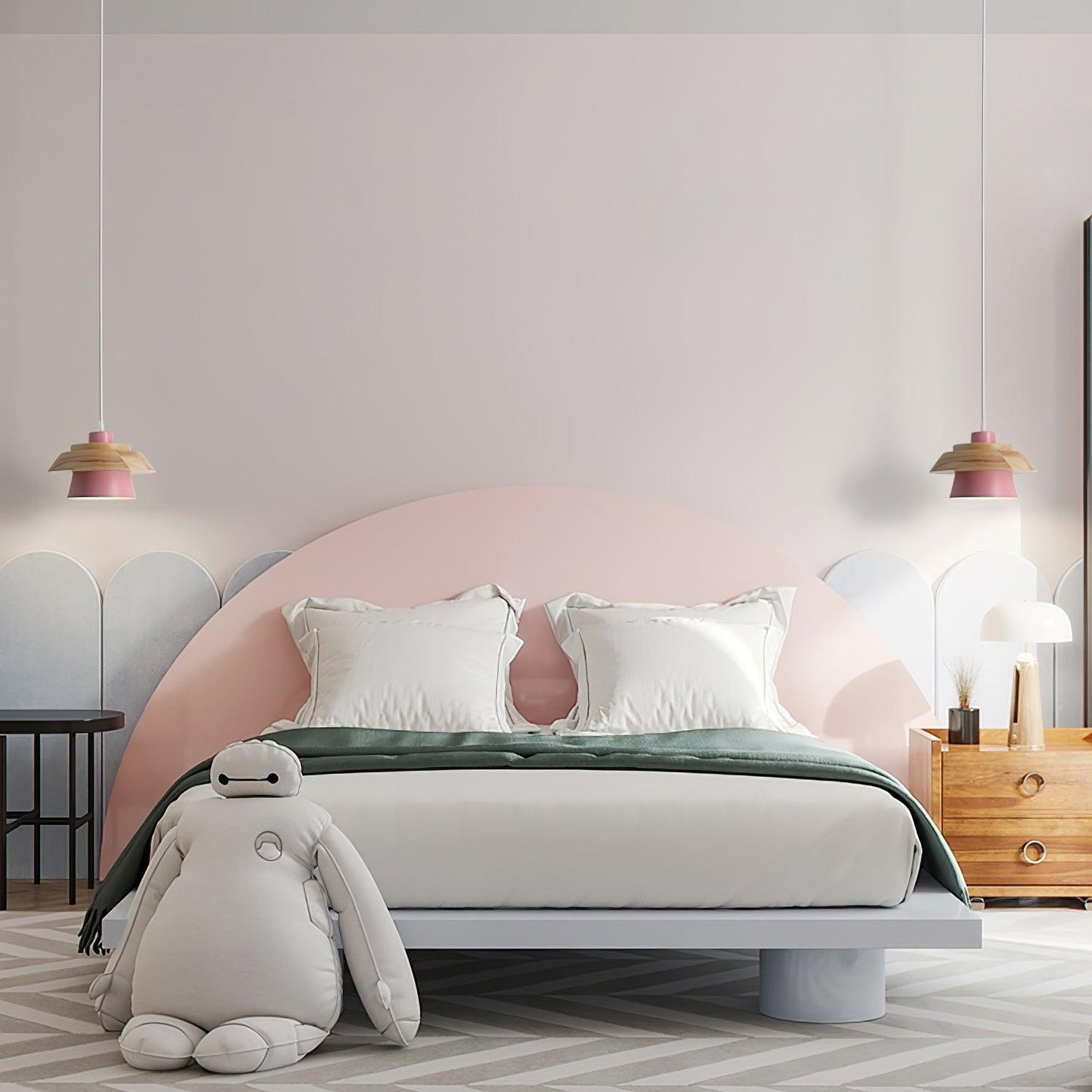 Hängelampe aus Holz mit Farbakzenten – Skandinavisches Design, E27 Fassung, für Küche & Esszimmer