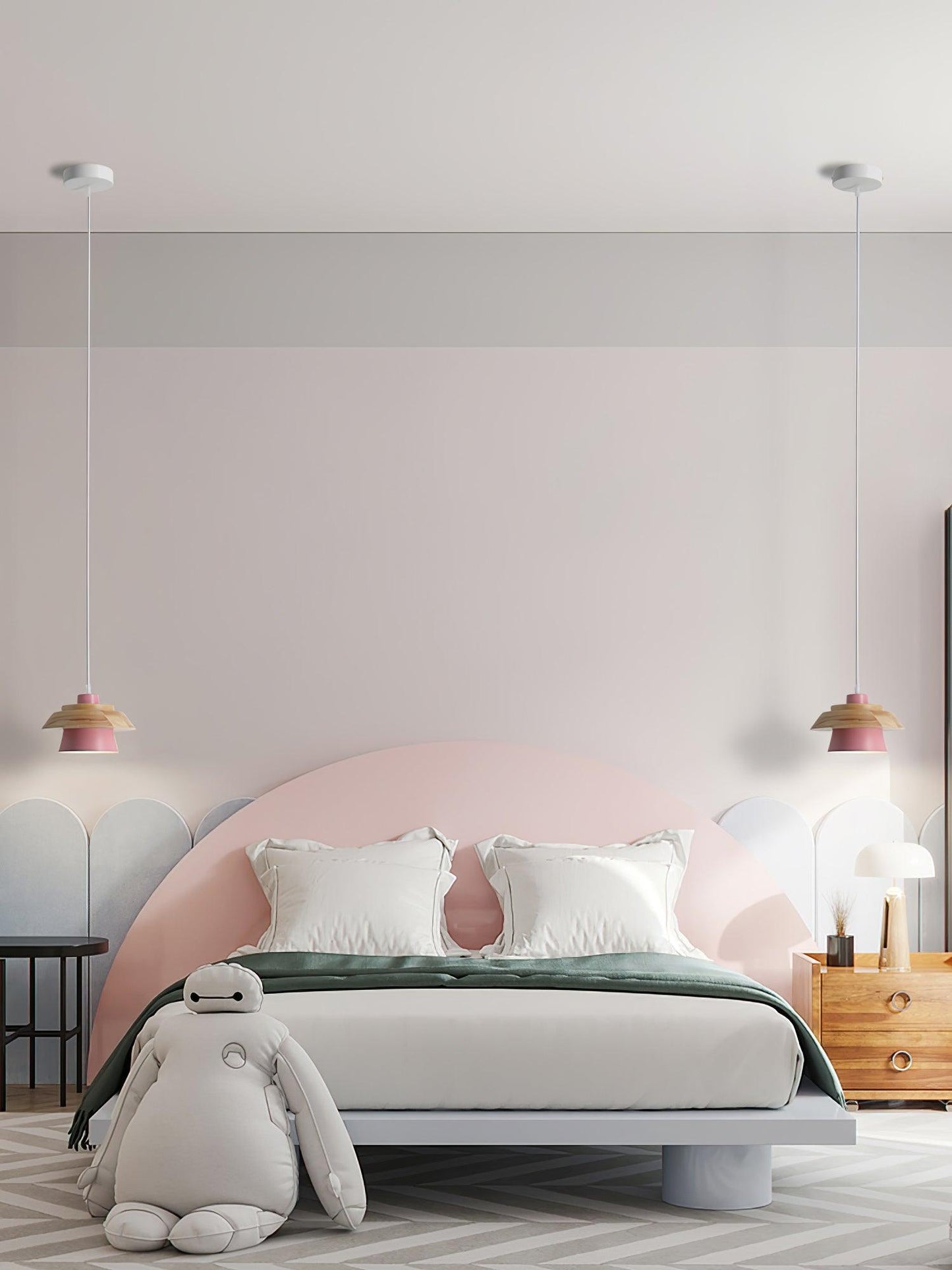 Hängelampe aus Holz mit Farbakzenten – Skandinavisches Design, E27 Fassung, für Küche & Esszimmer