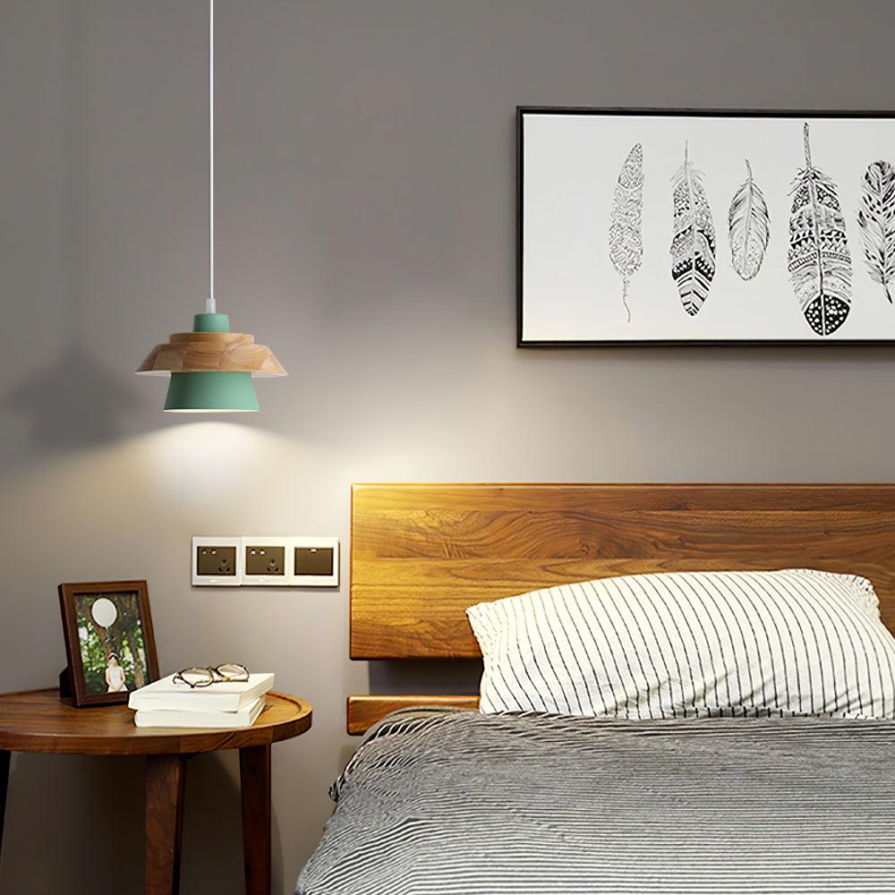 Hängelampe aus Holz mit Farbakzenten – Skandinavisches Design, E27 Fassung, für Küche & Esszimmer