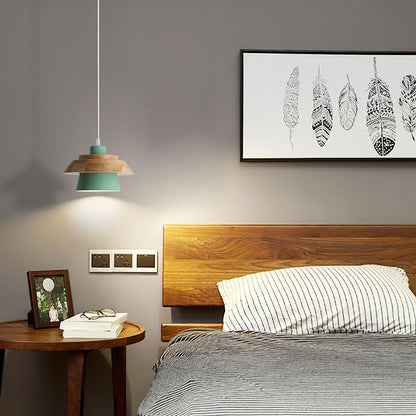 Hängelampe aus Holz mit Farbakzenten – Skandinavisches Design, E27 Fassung, für Küche & Esszimmer