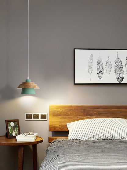 Hängelampe aus Holz mit Farbakzenten – Skandinavisches Design, E27 Fassung, für Küche & Esszimmer