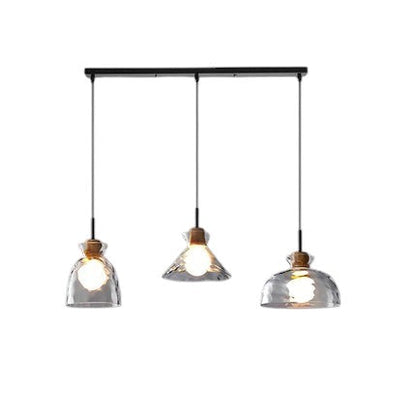 Skandinavische 3er-Pendelleuchte aus Glas & Holz – Hängelampe im minimalistischen Design für Küche & Esszimmer