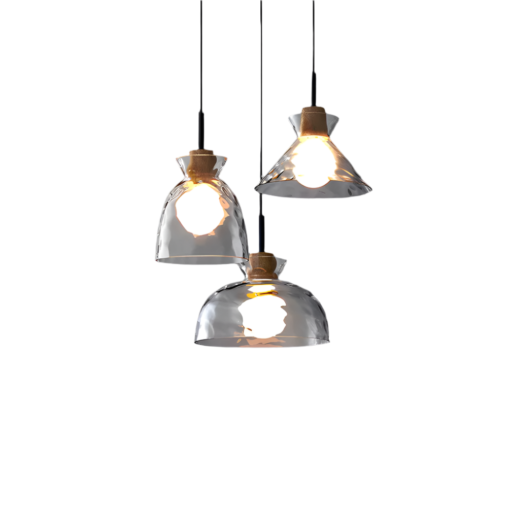 Skandinavische 3er-Pendelleuchte aus Glas & Holz – Hängelampe im minimalistischen Design für Küche & Esszimmer