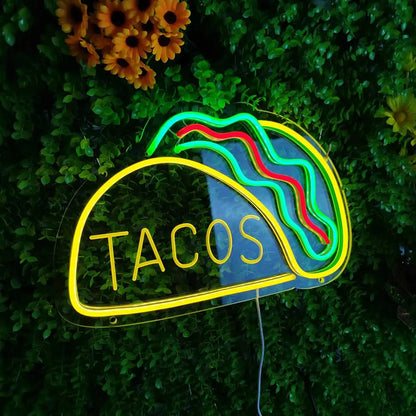 Neon Fast Food Schild – Leuchtendes Tacos Design, LED Nachtlicht für Restaurants und Küchen