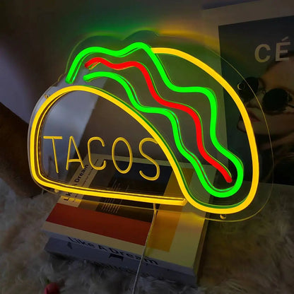 Neon Fast Food Schild – Leuchtendes Tacos Design, LED Nachtlicht für Restaurants und Küchen