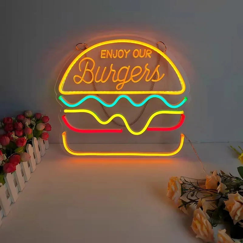 Neon Fast Food Schild – Leuchtendes Tacos Design, LED Nachtlicht für Restaurants und Küchen