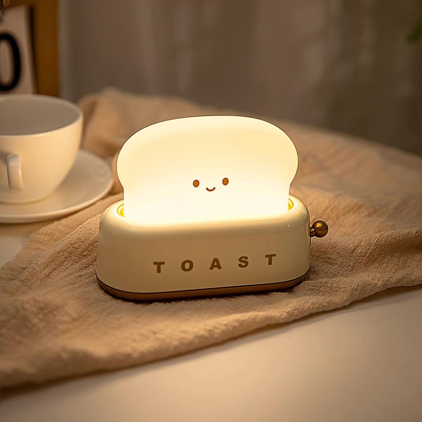 Toaster night light with dimmable LED – Rechargeable designer lamp made of metal & acrylic with joystick brightness control