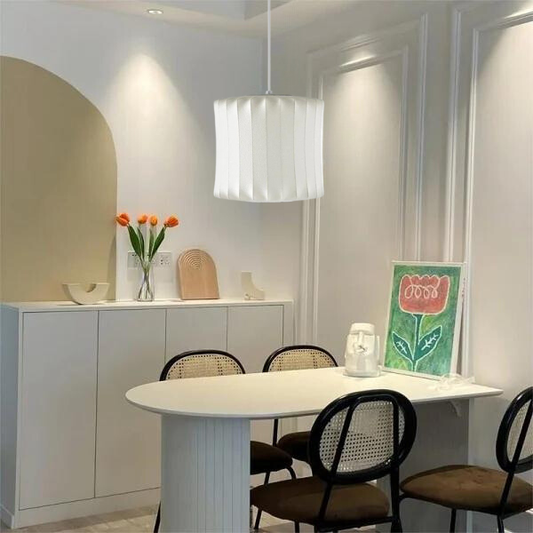 Moderne Pendelleuchte mit gewelltem Stoffschirm – Stilvolle Hängelampe für Küche, Esszimmer & Wohnzimmer