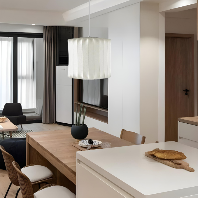 Moderne Pendelleuchte mit gewelltem Stoffschirm – Stilvolle Hängelampe für Küche, Esszimmer & Wohnzimmer