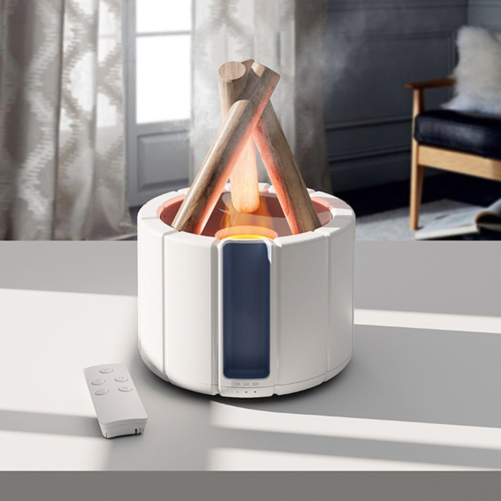 Multifunctional table lamp with flame light effect – ultrasonic humidifier & aroma diffuser with remote control and ambient light