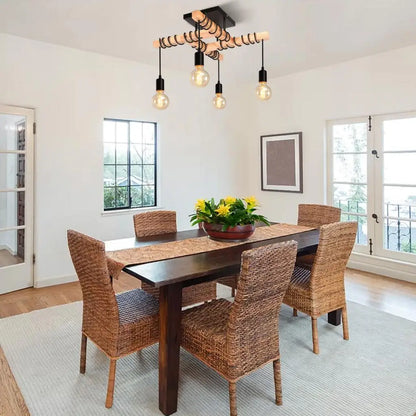 ForgeGlo Industrieller Kronleuchter aus Holz und Metall – Vintage Deckenleuchte mit Retro-Edison-Glühbirnen