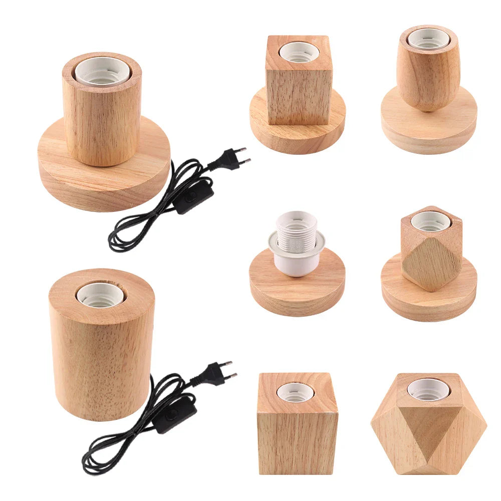 Retro Holz Tischlampe mit Lichterkugel – Dekorative Beleuchtung für Zuhause