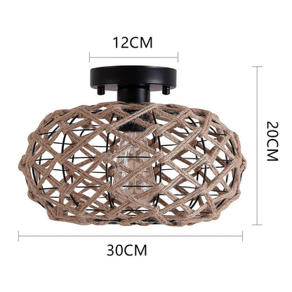 Rattan Deckenleuchte im rustikalen Stil – Vintage Hängelampe aus Naturmaterialien, LED geeignet