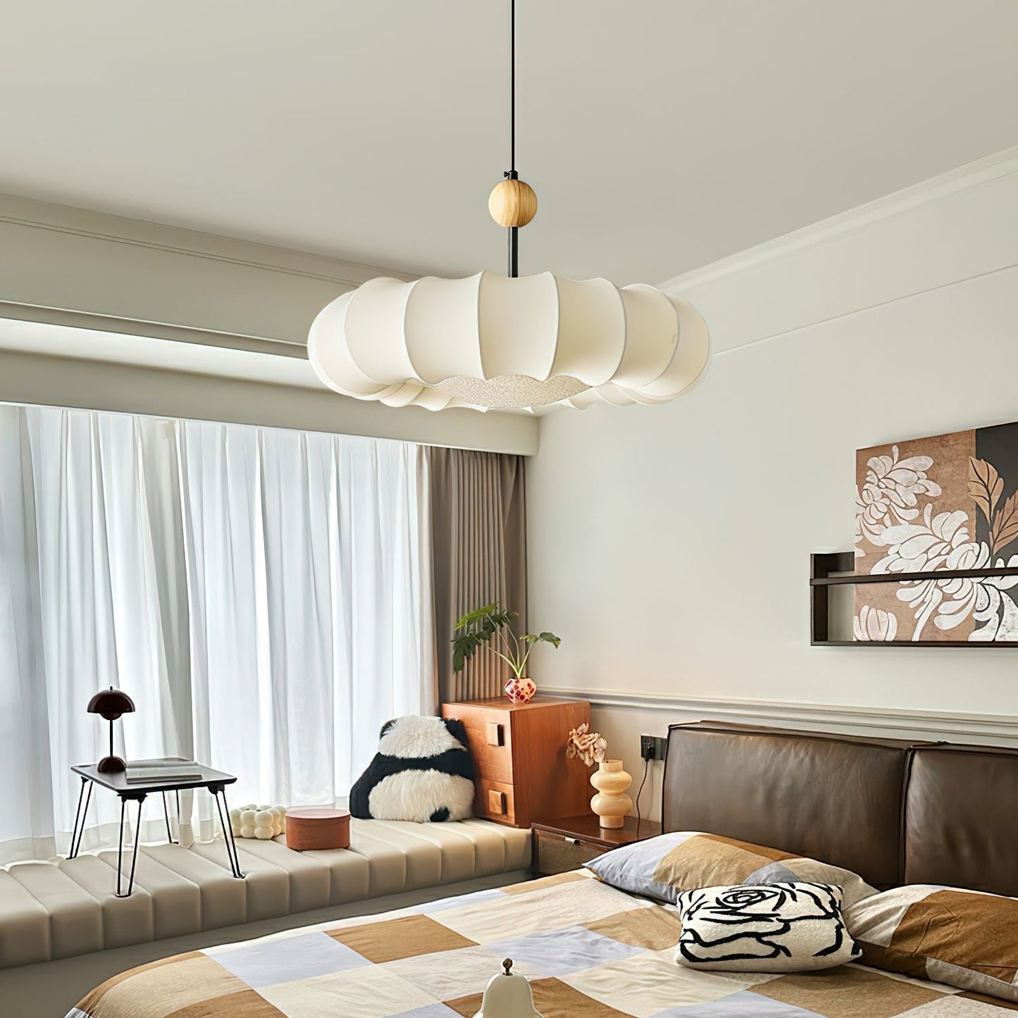 Pendelleuchte im Wolken-Design mit Holzdetail – Elegante Hängelampe für Esszimmer, Schlafzimmer & Wohnzimmer