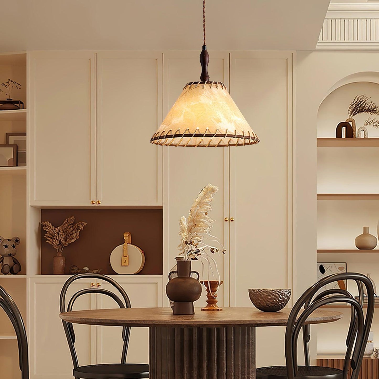 Vintage Pendelleuchte mit Stoffschirm – Retro Hängelampe im Schirmdesign für Esszimmer & Wohnzimmer