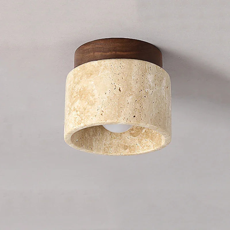 Moderne Deckenleuchte aus Naturstein & Holz – Zylindrische Aufbaulampe für Flur, Badezimmer & Wohnzimmer