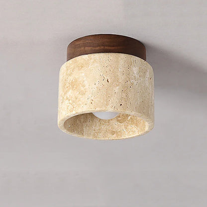 Moderne Deckenleuchte aus Naturstein & Holz – Zylindrische Aufbaulampe für Flur, Badezimmer & Wohnzimmer