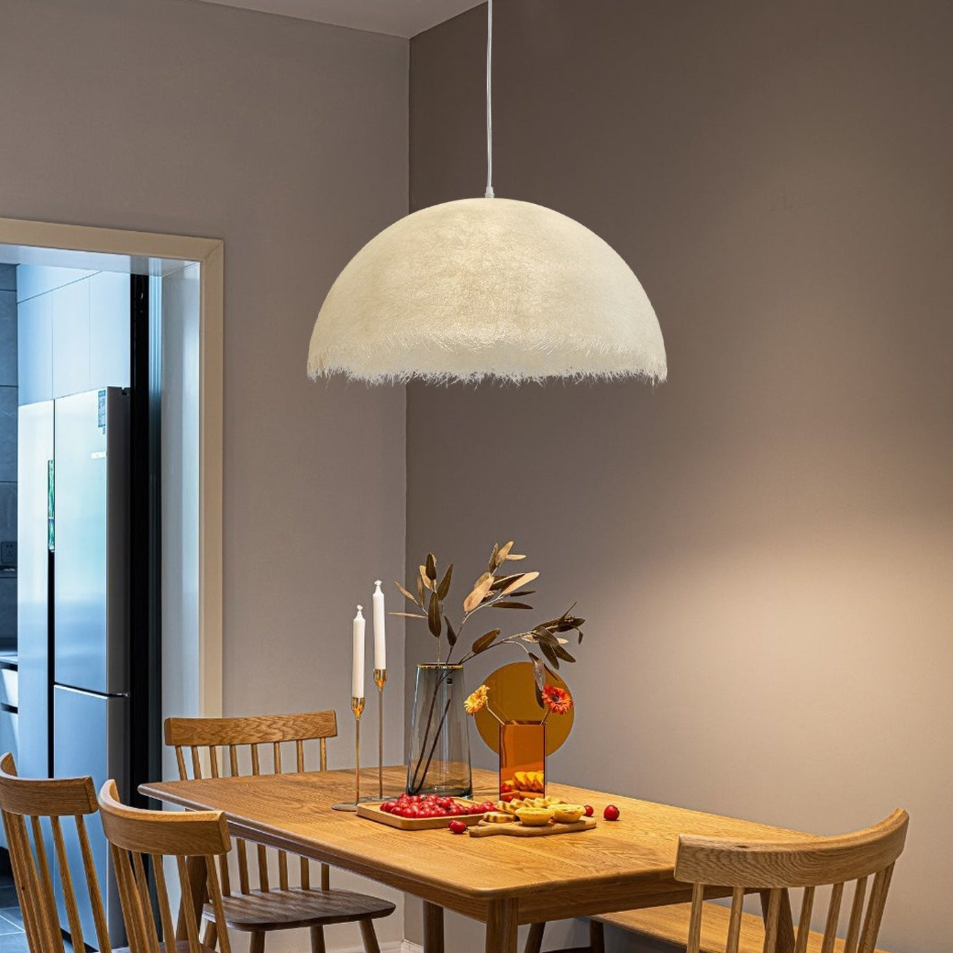 Handgefertigte Hängelampe im Dome-Design – Weiche Faseroptik für gemütliche Wohnräume