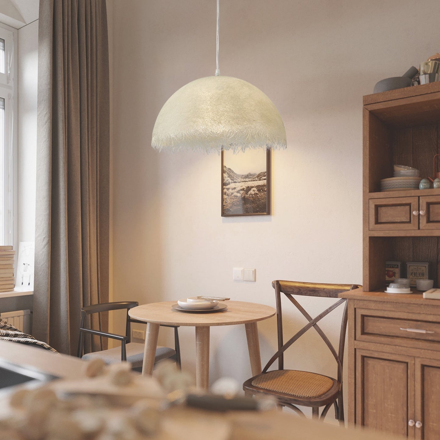 Handgefertigte Hängelampe im Dome-Design – Weiche Faseroptik für gemütliche Wohnräume