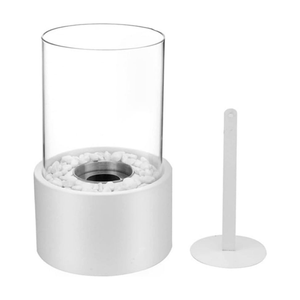 Mini Tischkamin mit Glaszylinder – Bioethanol-Feuerstelle für Innenräume, Balkon & Terrasse