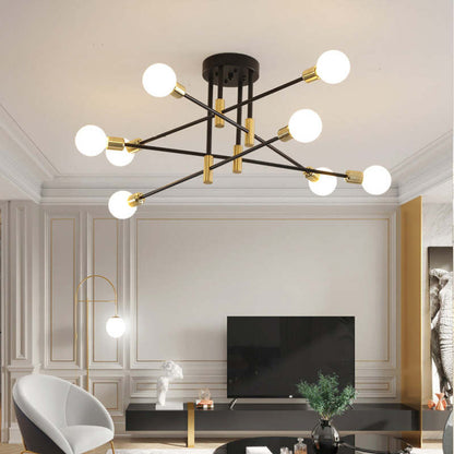Moderne Sputnik-Deckenleuchte mit 8 Armen – Designlampe in Schwarz-Gold für Wohnzimmer, Esszimmer & Flur